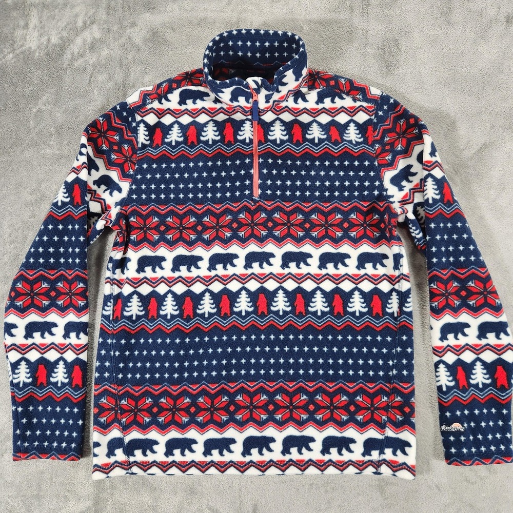 Chubbies‎ Fleece Pullover Mens Medium Blue Red Fair Isle Bear Tree Quarter Zip